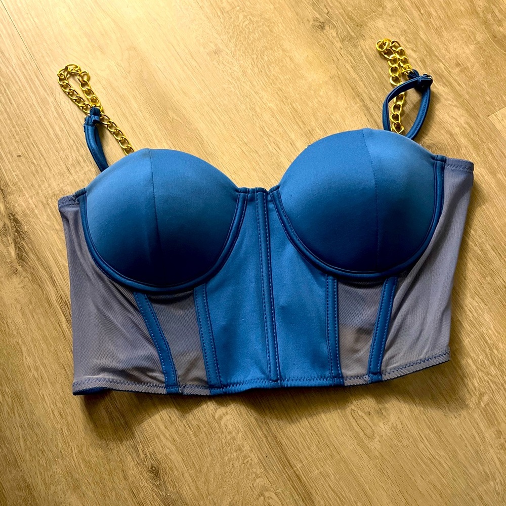 Blue “Say What” Corset Going-Out-Top